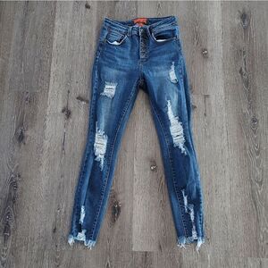 Wax Jean Butt I Love You High Rise Distressed Raw Hem Skinny Jeans Size 5/27